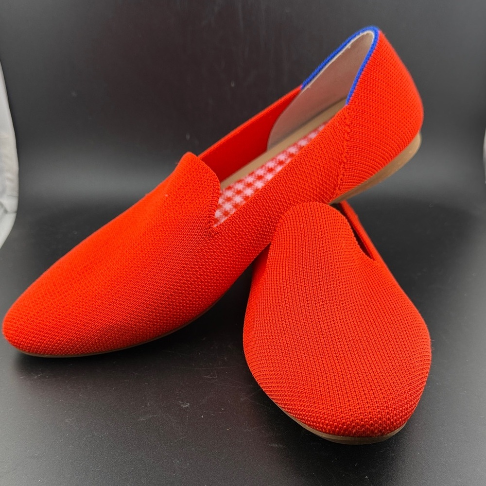 Rothy's Designer Almond Poppy Bright Red Loafers Blue Trim Flats 8 - Picture 2 of 7